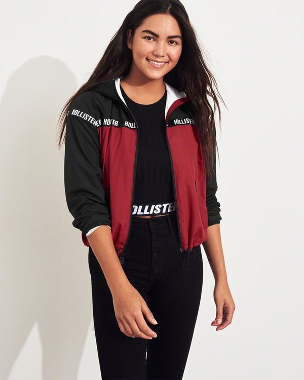 Giacca Hollister Donna Logo Colorblock Jersey-Lined Windbreaker Rosse Italia (736SMQWO)
